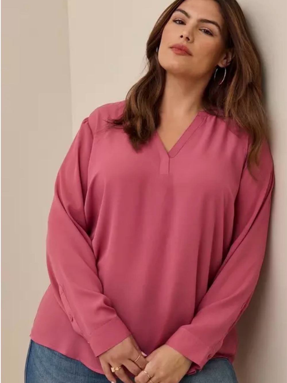 torrid Dusty Rose Split-Neck Long Sleeve Tunic / Blouse